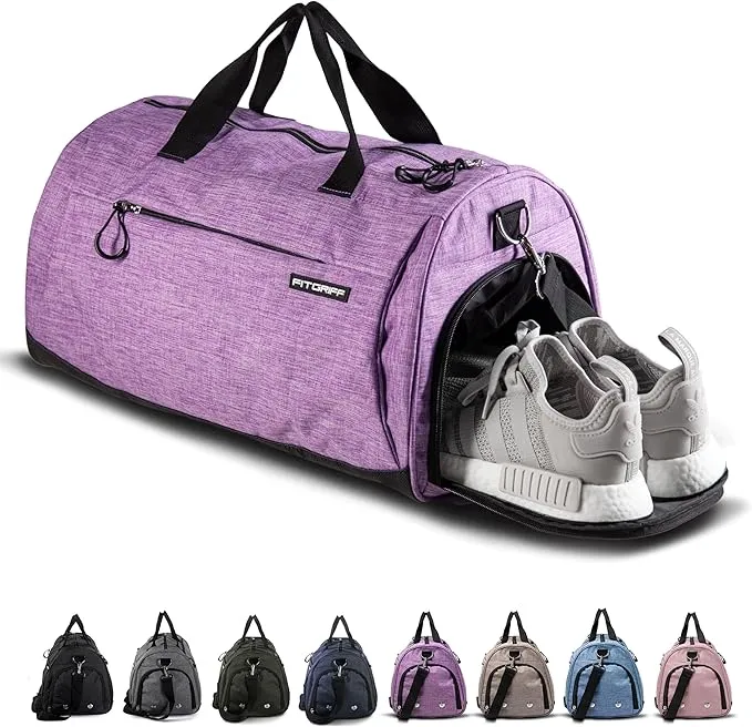 Gym Duffel Bag With Shoe Compartment, Wet Pocket, Waterproof Base & 6 Separate Pockets