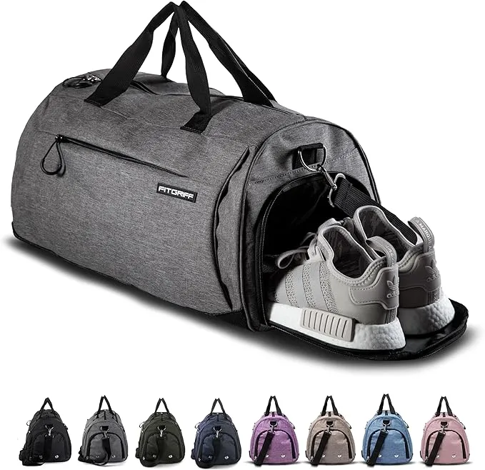 Gym Duffel Bag With Shoe Compartment, Wet Pocket, Waterproof Base & 6 Separate Pockets