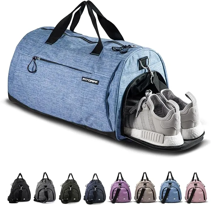 Gym Duffel Bag With Shoe Compartment, Wet Pocket, Waterproof Base & 6 Separate Pockets