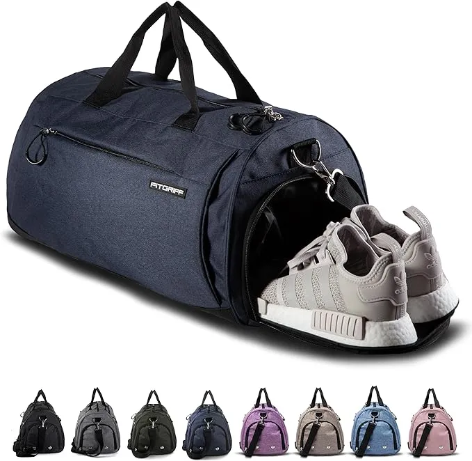 Gym Duffel Bag With Shoe Compartment, Wet Pocket, Waterproof Base & 6 Separate Pockets
