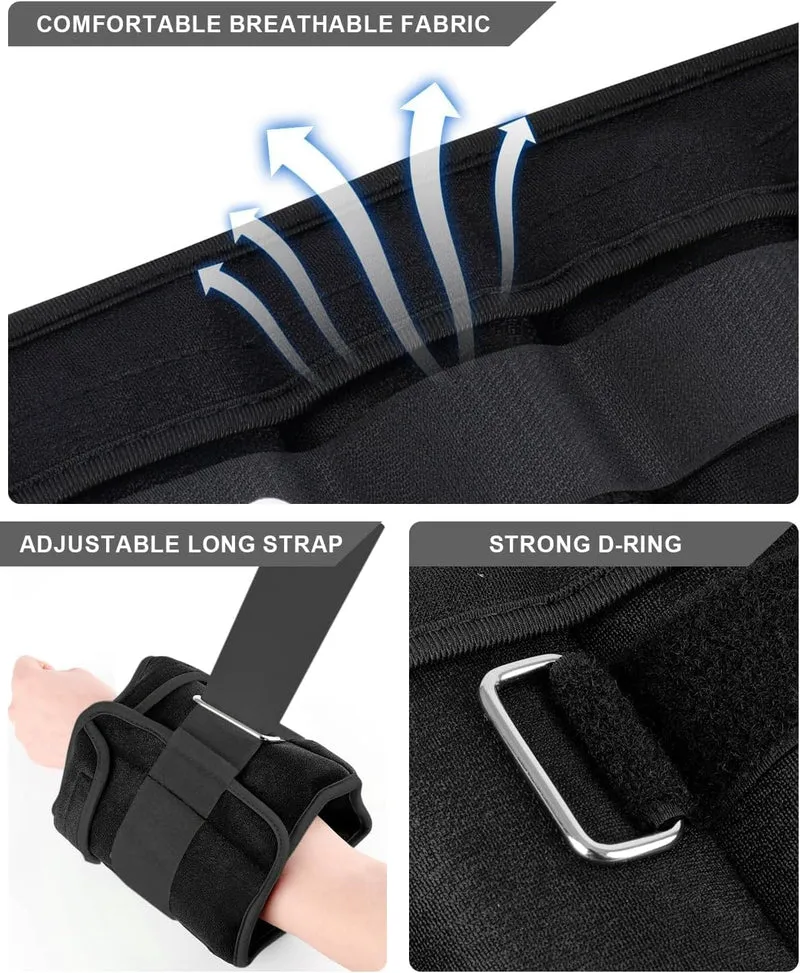 Adjustable Ankle Weights With Removable Sandbags, 2-20 Lbs Per Pair, Cotton Wrist Weights