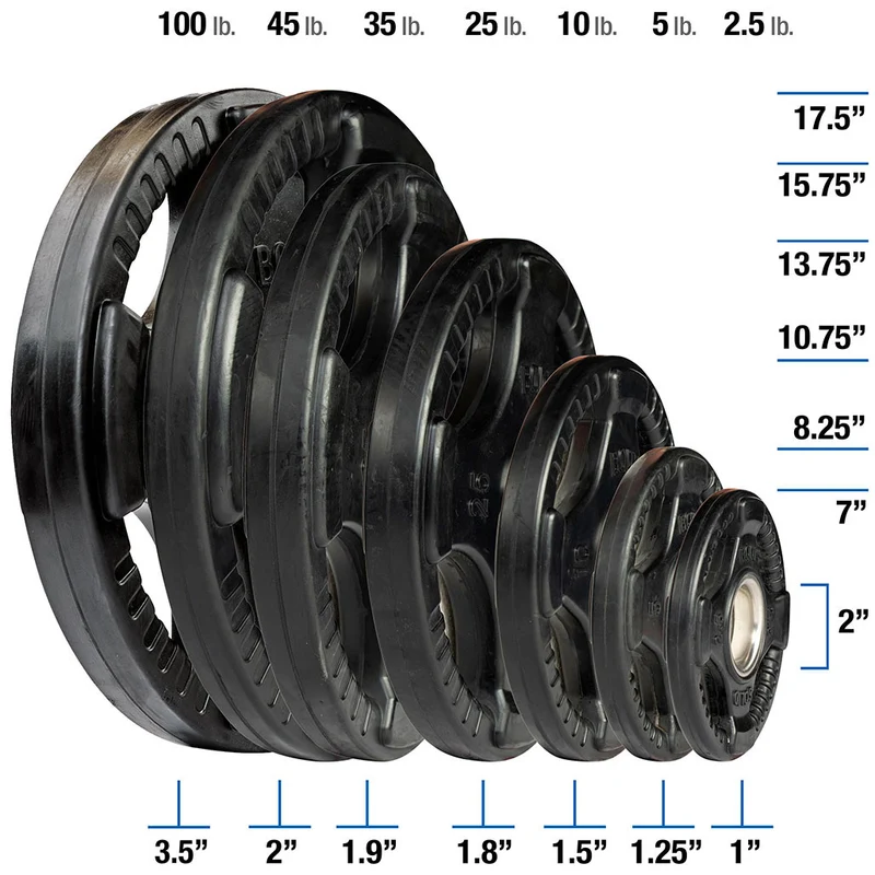 Body-Solid Rubber Olympic Weight Plates Sets With 7' Bar, Collars & Quad-Grip Design
