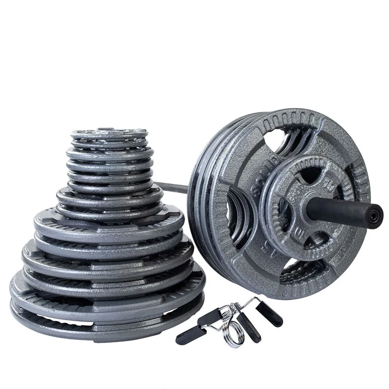 Body-Solid Gray Cast Iron Olympic Weight Set With Quad-Grip Plates, 7' Bar & Collars