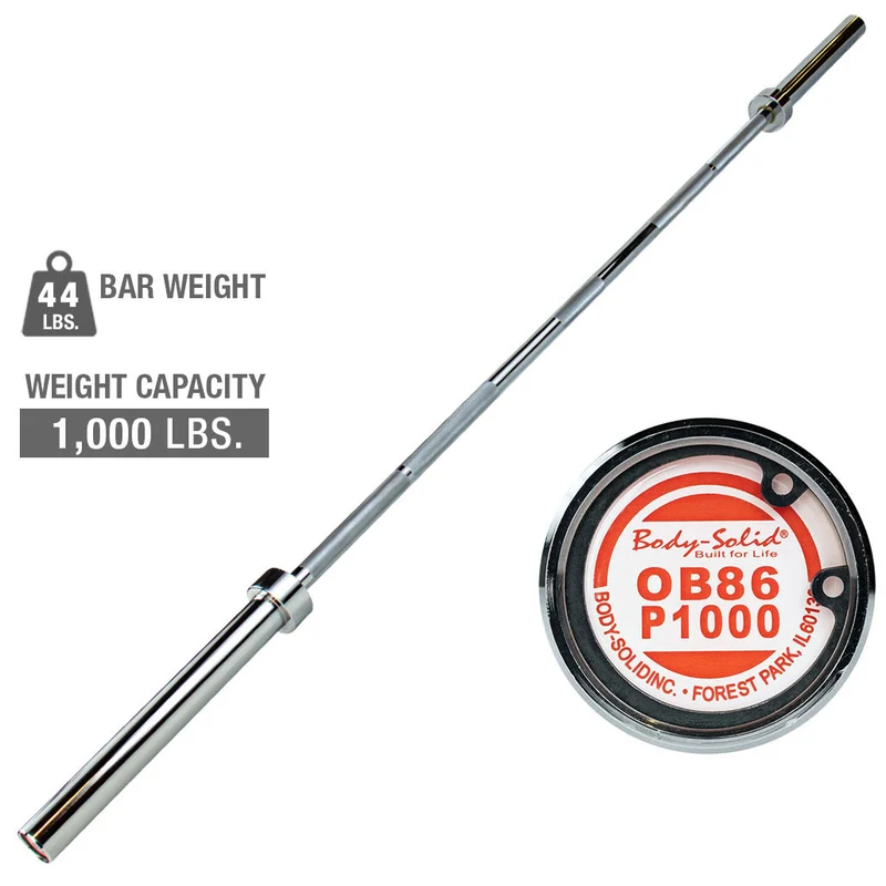 Body-Solid P1000 7 Foot Olympic Bar, 1,000-Lb Capacity, 30mm Shaft, 15.25in Sleeves