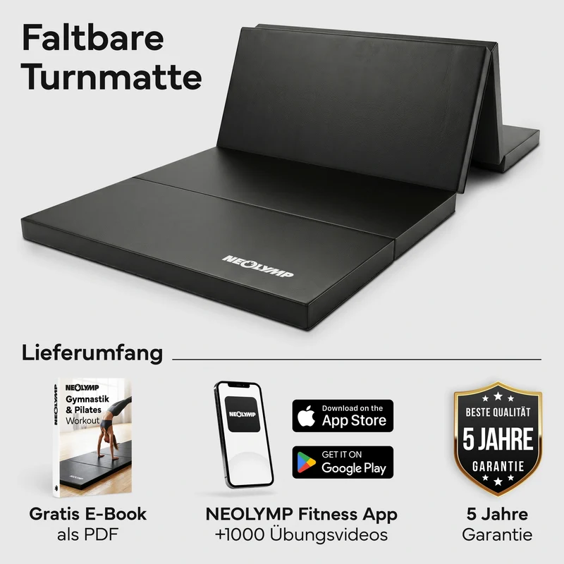 Turnmatte - faltbar mit Tragefunktion – Schwarz / M (190x80x5 cm) | B-Ware