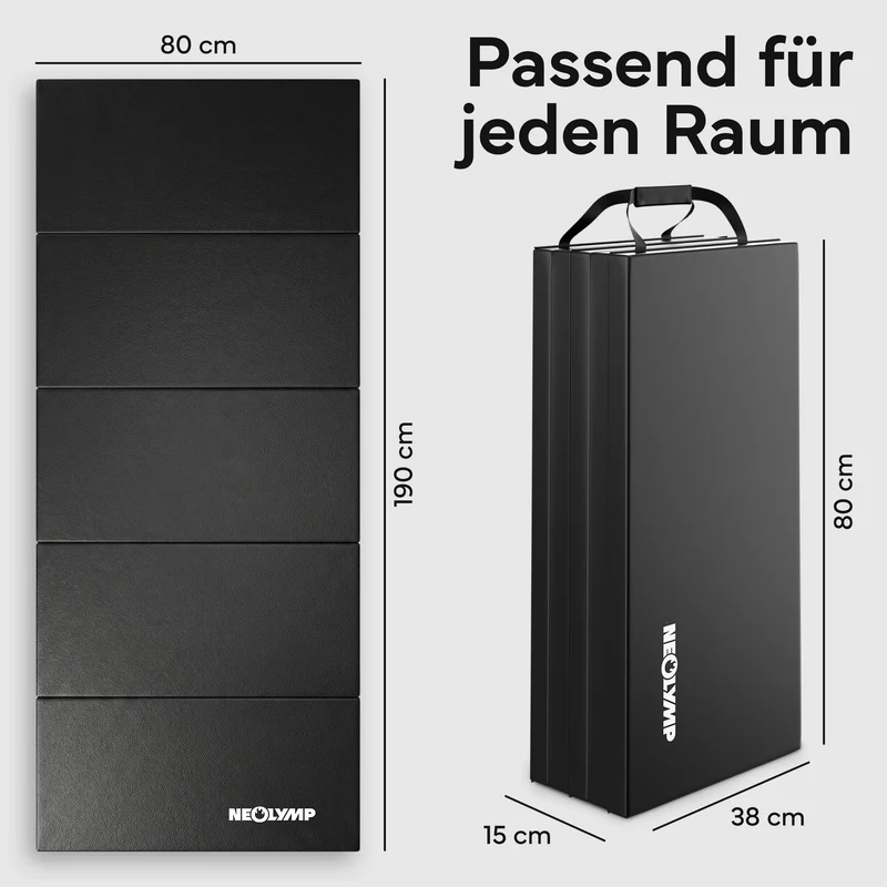 Turnmatte - faltbar mit Tragefunktion – Schwarz / M (190x80x5 cm) | B-Ware