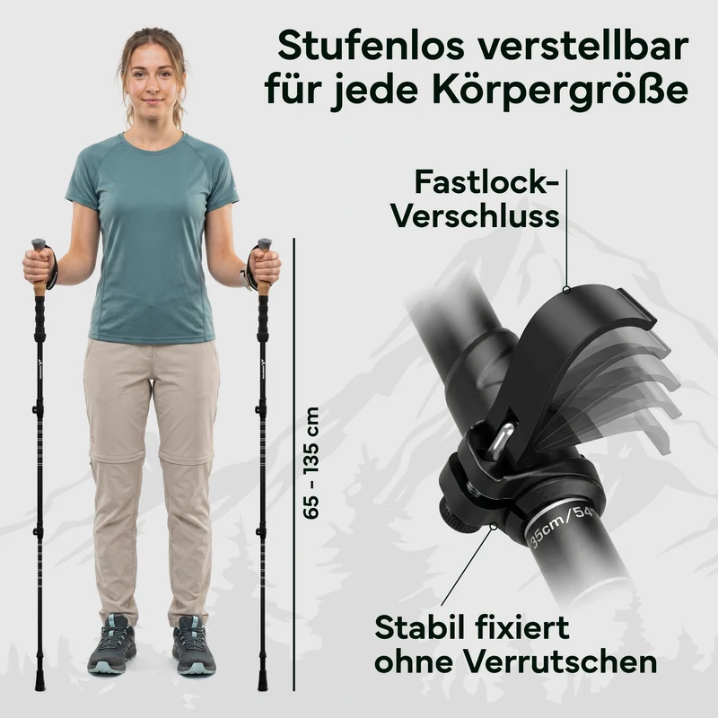 Teleskop Wanderstöcke aus Carbon / Aluminium – Aluminum 65-135cm | B-Ware