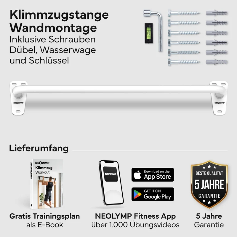 Klimmzugstange für Wandmontage, Pull Up Bar über der Tür – Weiß | B-Ware