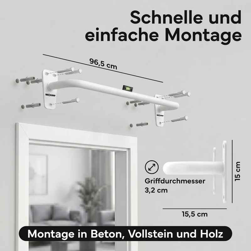 Klimmzugstange für Wandmontage, Pull Up Bar über der Tür – Weiß | B-Ware