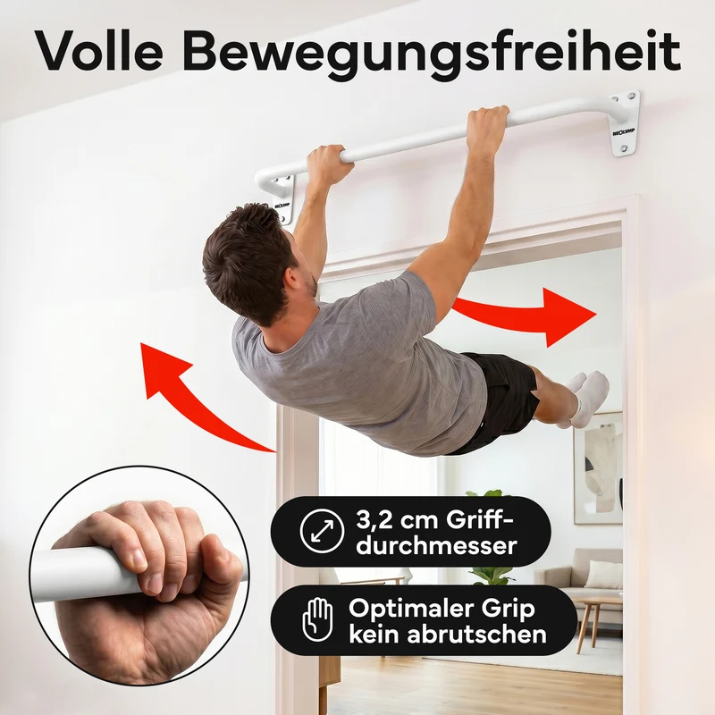Klimmzugstange für Wandmontage, Pull Up Bar über der Tür – Weiß | B-Ware