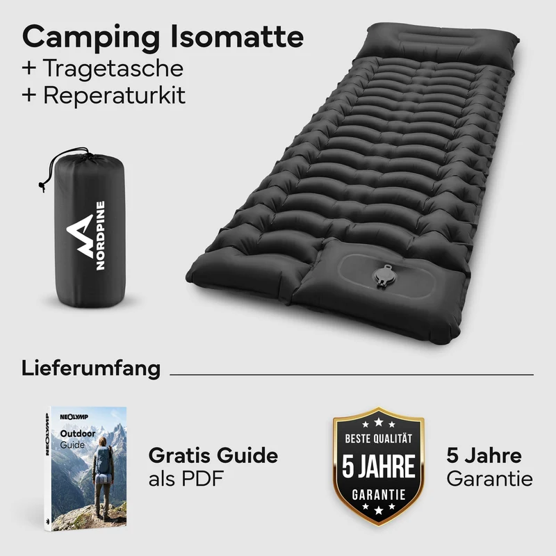 Isomatte Single - kombinierbar, integrierte Luftpumpe – Schwarz | B-Ware