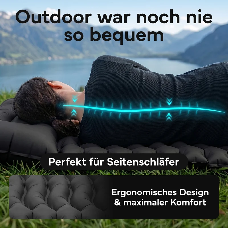 Isomatte Single - kombinierbar, integrierte Luftpumpe – Schwarz | B-Ware