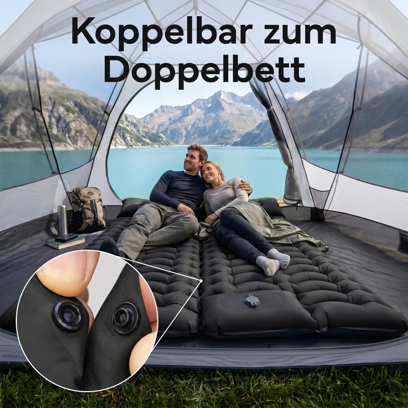 Isomatte Single - kombinierbar, integrierte Luftpumpe – Schwarz | B-Ware
