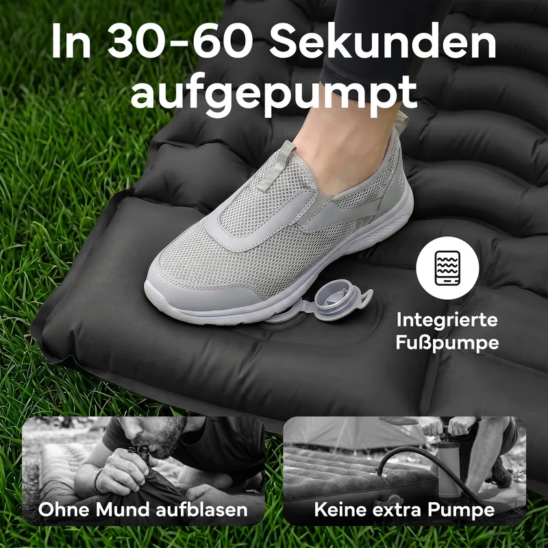 Isomatte Single - kombinierbar, integrierte Luftpumpe – Schwarz | B-Ware