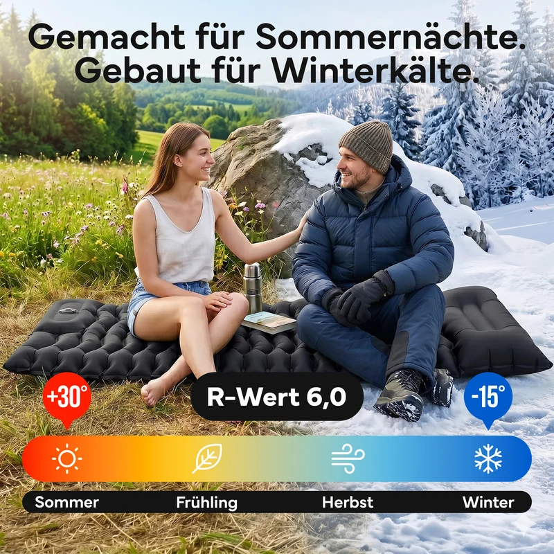 Isomatte Single - kombinierbar, integrierte Luftpumpe – Schwarz | B-Ware