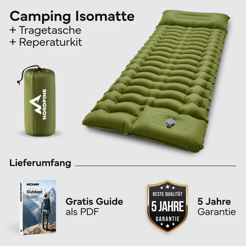 Isomatte Single - kombinierbar, integrierte Luftpumpe – Army Green | B-Ware