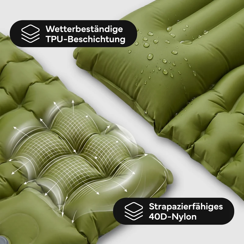 Isomatte Single - kombinierbar, integrierte Luftpumpe – Army Green | B-Ware
