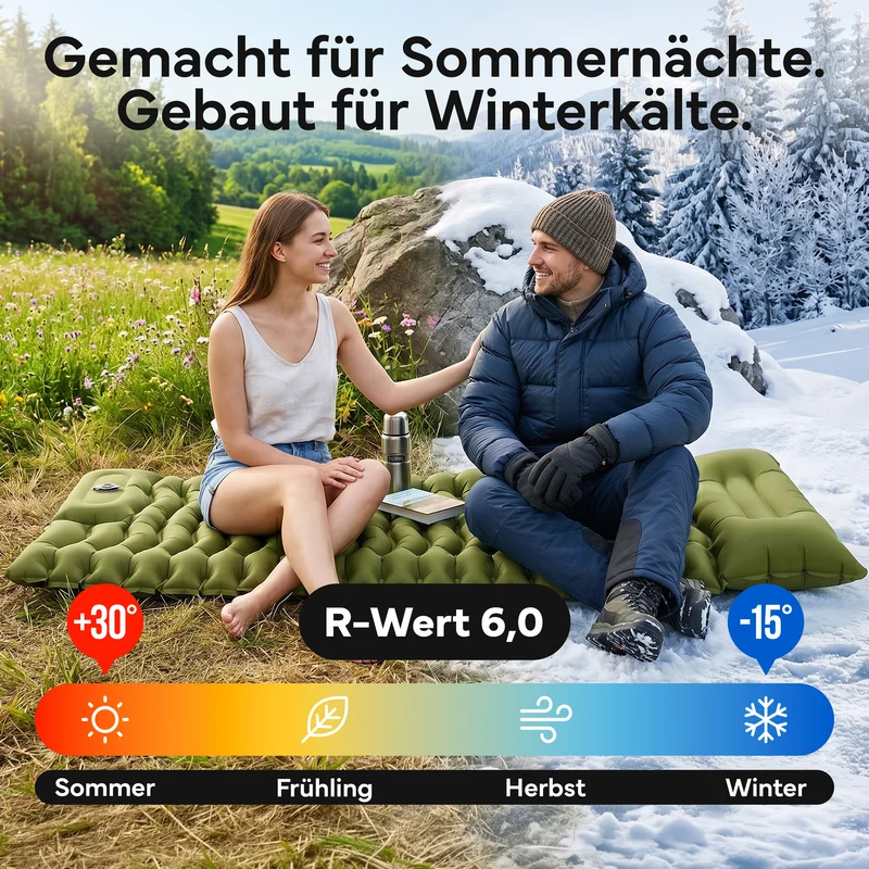 Isomatte Single - kombinierbar, integrierte Luftpumpe – Army Green | B-Ware