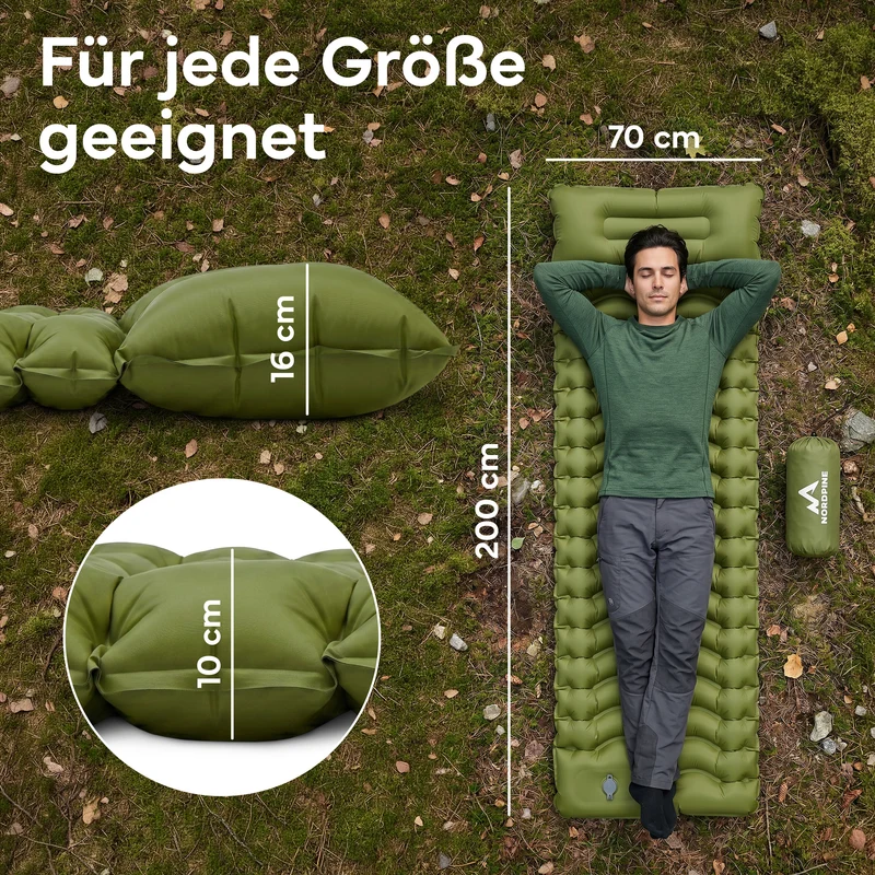 Isomatte Single - kombinierbar, integrierte Luftpumpe – Army Green | B-Ware