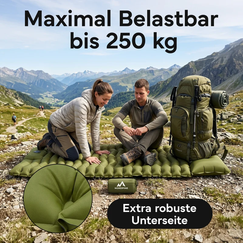 Isomatte Single - kombinierbar, integrierte Luftpumpe – Army Green | B-Ware