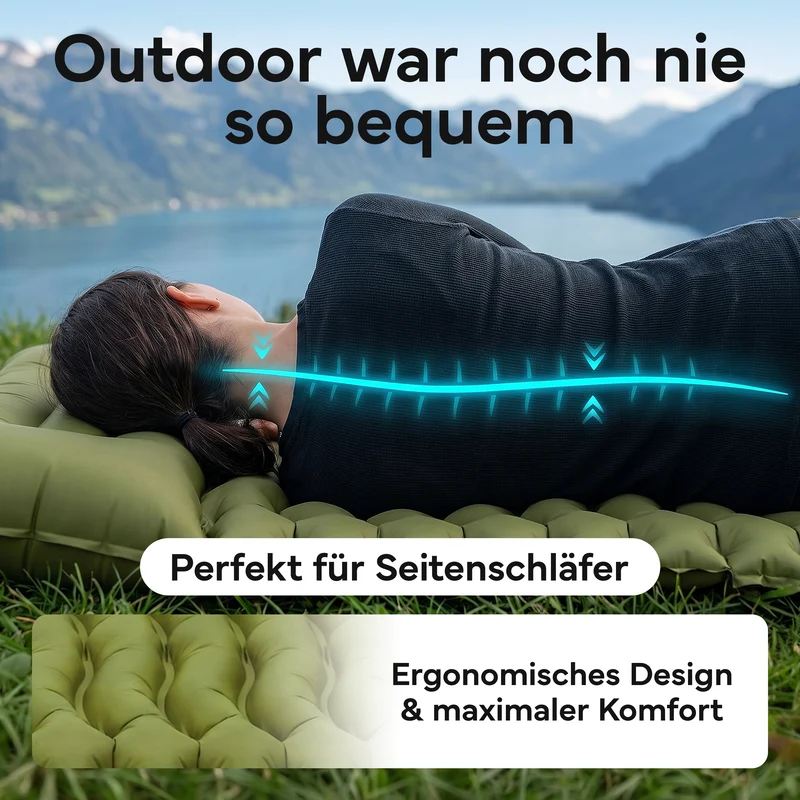 Isomatte Single - kombinierbar, integrierte Luftpumpe – Army Green | B-Ware