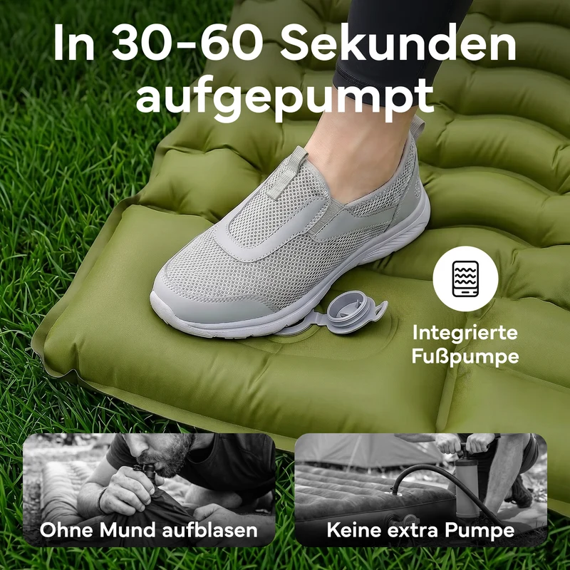 Isomatte Single - kombinierbar, integrierte Luftpumpe – Army Green | B-Ware