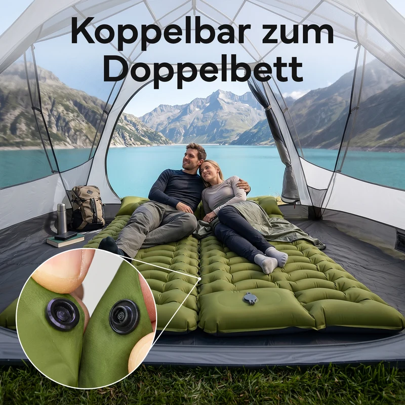Isomatte Single - kombinierbar, integrierte Luftpumpe – Army Green | B-Ware