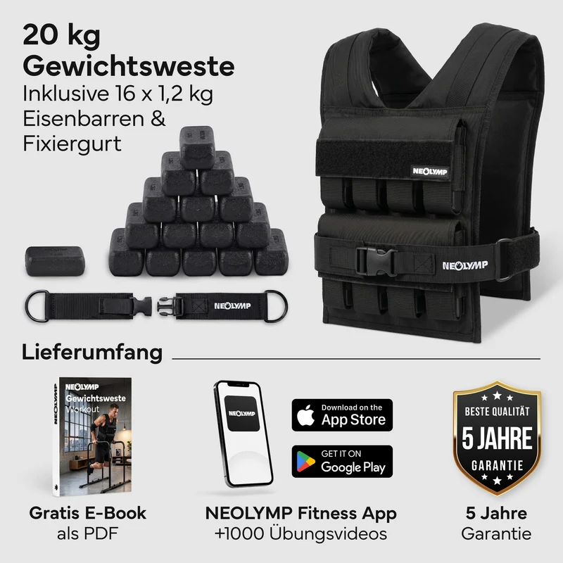 Verstellbare Gewichtsweste bis 20 kg, für Calisthenics