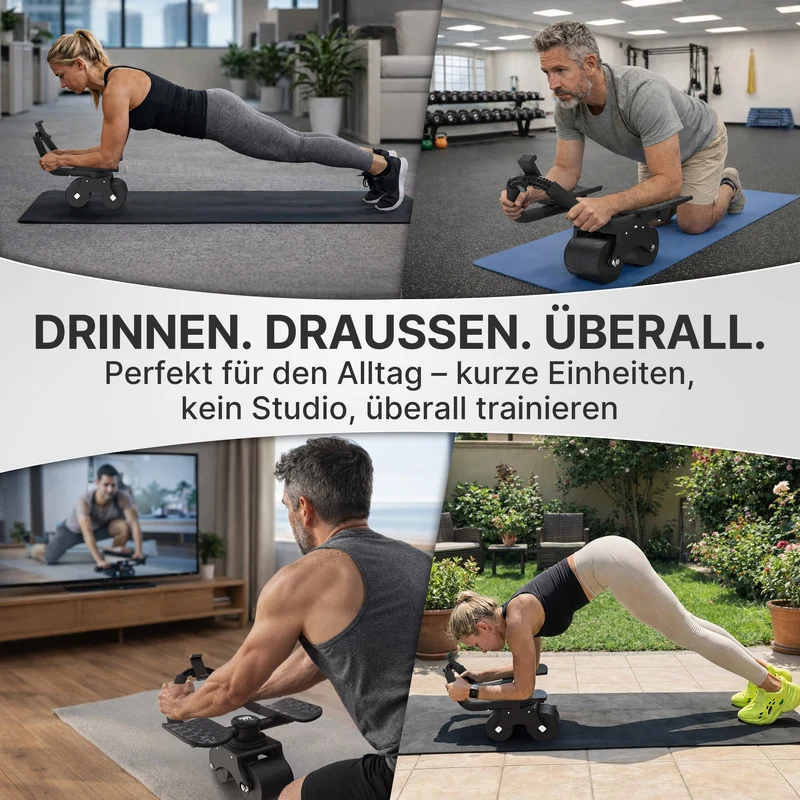 Bauchroller mit Unterarm-Auflage (schwarz) - Patentiert, 180° drehbar | B-Ware