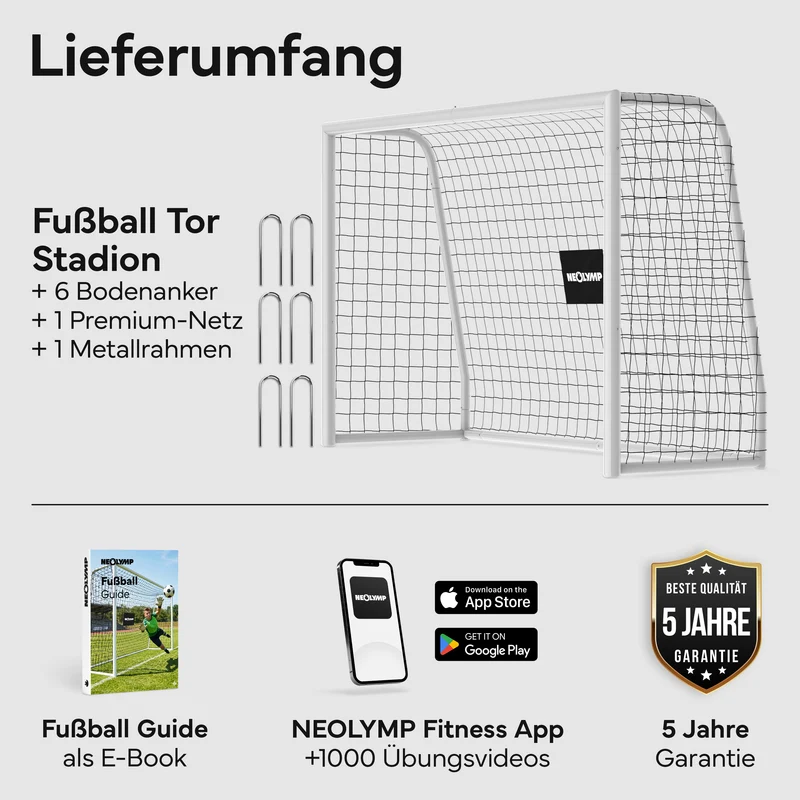 Fußballtor Stadion-Optik, Stahlrahmen, 3 Größen – L (300×200 cm) | B-Ware
