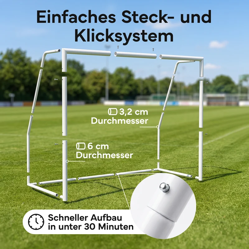 Fußballtor Stadion-Optik, Stahlrahmen, 3 Größen – L (300×200 cm) | B-Ware