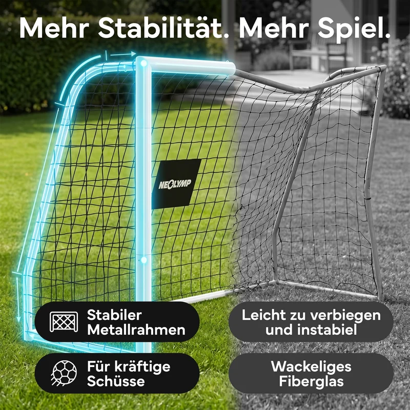 Fußballtor Stadion-Optik, Stahlrahmen, 3 Größen – L (300×200 cm) | B-Ware