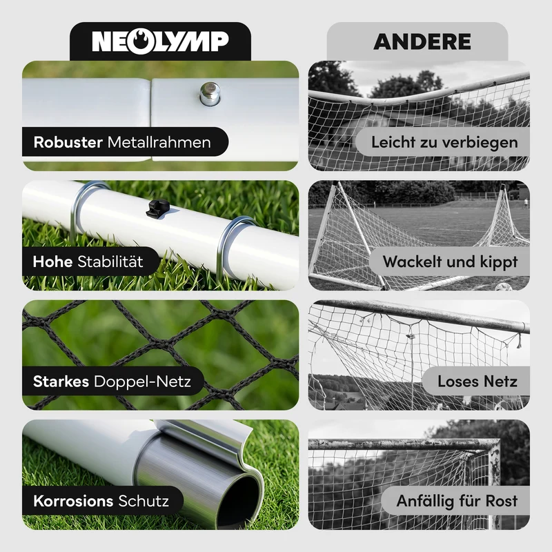 Fußballtor Stadion-Optik, Stahlrahmen, 3 Größen – L (300×200 cm) | B-Ware