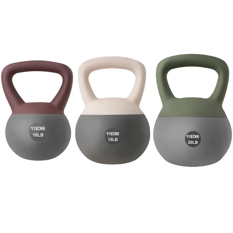 3-Piece Soft Kettlebell Set, 10/15/20 Lb Weights, Non-Slip Handles, Quiet Floor-Safe Design