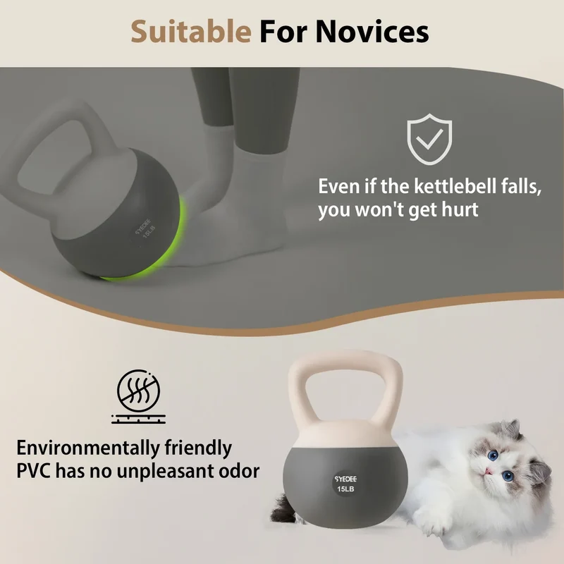 3-Piece Soft Kettlebell Set, 10/15/20 Lb Weights, Non-Slip Handles, Quiet Floor-Safe Design