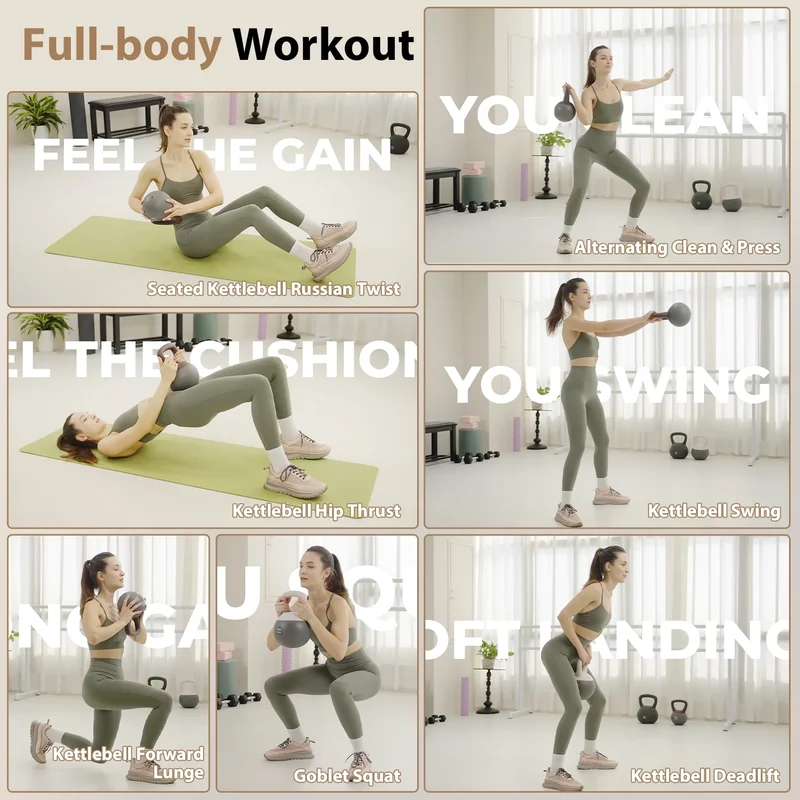 3-Piece Soft Kettlebell Set, 10/15/20 Lb Weights, Non-Slip Handles, Quiet Floor-Safe Design