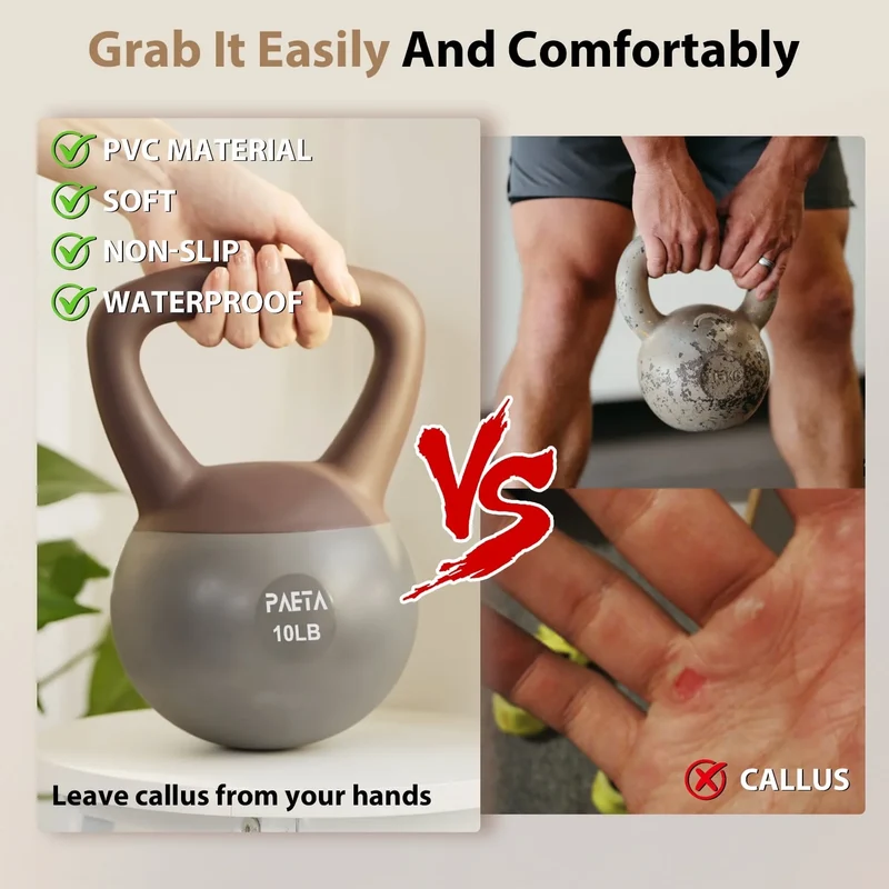 3-Piece Soft Kettlebell Set, 10/15/20 Lb Weights, Non-Slip Handles, Quiet Floor-Safe Design