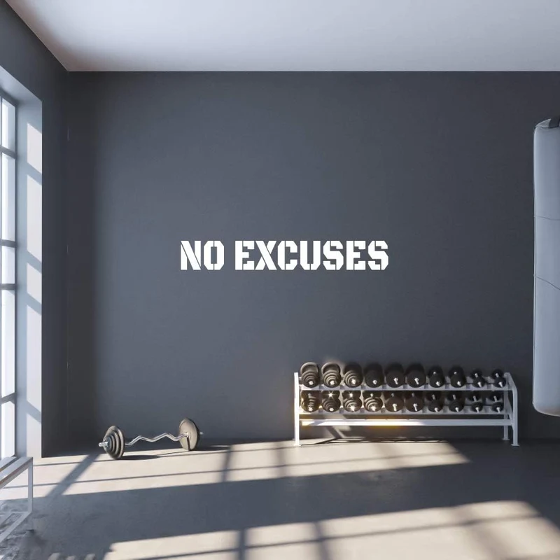Fairwinds Design No Excuses 4’ Gym Wall Vinyl Decal - Motivational Workout Quote for Fitness Enthusiasts (White)
