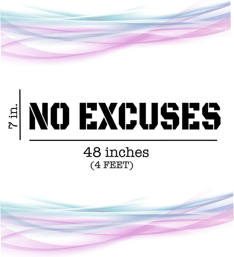 Fairwinds Design No Excuses 4’ Gym Wall Vinyl Decal - Motivational Workout Quote for Fitness Enthusiasts (White)