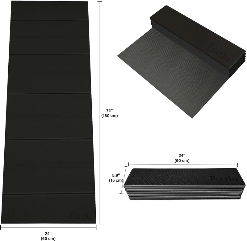 Foldable Yoga Mat, 24 x 72 x 1/4 Inch Non-Slip POE Mat For Yoga, Pilates & Fitness