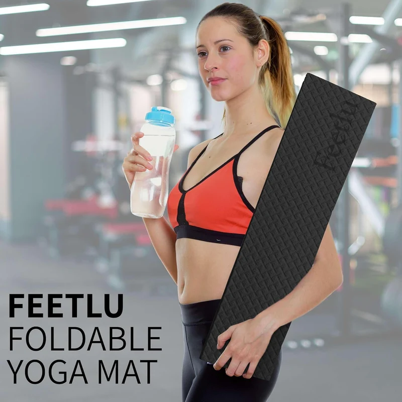 Foldable Yoga Mat, 24 x 72 x 1/4 Inch Non-Slip POE Mat For Yoga, Pilates & Fitness