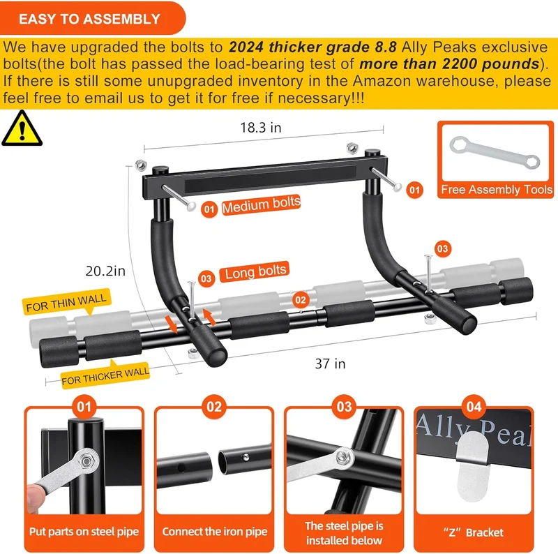 Ally Peaks Home Pull Up Bar, Heavy Duty Doorway Gym Bar With 3 Grip Positions, 440 Lb Capacity