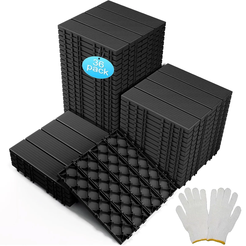 Interlocking Deck Tiles, 36-Piece 12” x 12” Outdoor Waterproof Slip-Resistant Flooring