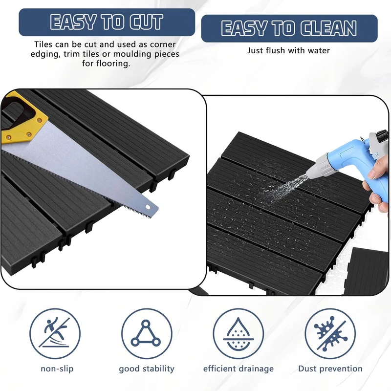 Interlocking Deck Tiles, 36-Piece 12” x 12” Outdoor Waterproof Slip-Resistant Flooring