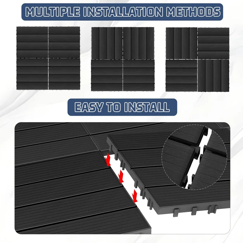Interlocking Deck Tiles, 36-Piece 12” x 12” Outdoor Waterproof Slip-Resistant Flooring