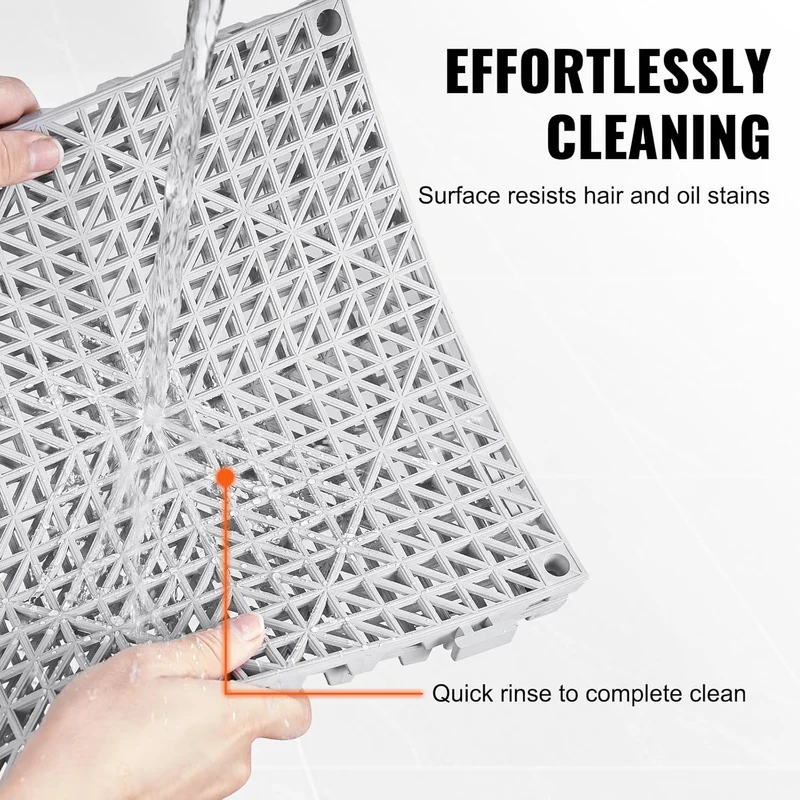 Drain Thru Tiles Interlocking 50-Piece PVC Floor Mats, Non-Slip 12x12-Inch