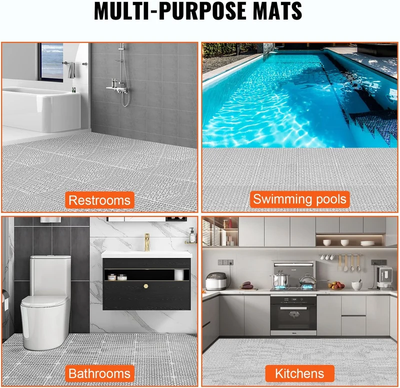Drain Thru Tiles Interlocking 50-Piece PVC Floor Mats, Non-Slip 12x12-Inch