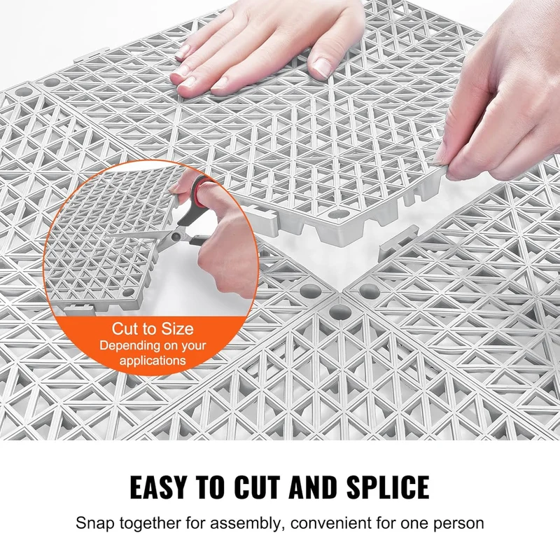 Drain Thru Tiles Interlocking 50-Piece PVC Floor Mats, Non-Slip 12x12-Inch