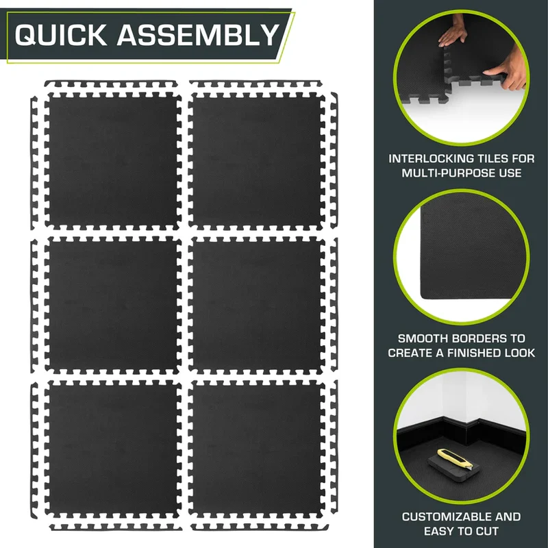 Exercise Foam Mats, 1-Inch EVA Puzzle Tiles, Non-Slip Gym Flooring, 24/72 Sq. Ft.