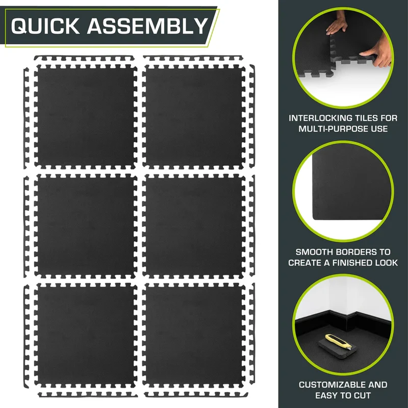 Exercise Puzzle Mat 3/4-Inch EVA Foam Interlocking Workout Flooring, Non-Skid, 24/96 Sq Ft